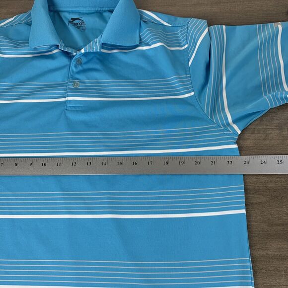 Slazenger Polo Shirt Mens Large Blue White Striped Golf Short Sleeve Stretch - Picture 5 of 10